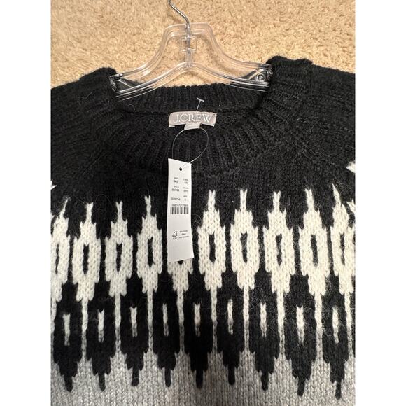 J.Crew Women Fair Isle Wool Alpaca Blend Sweater Gray Black White Nordic Sz M - Picture 16 of 16